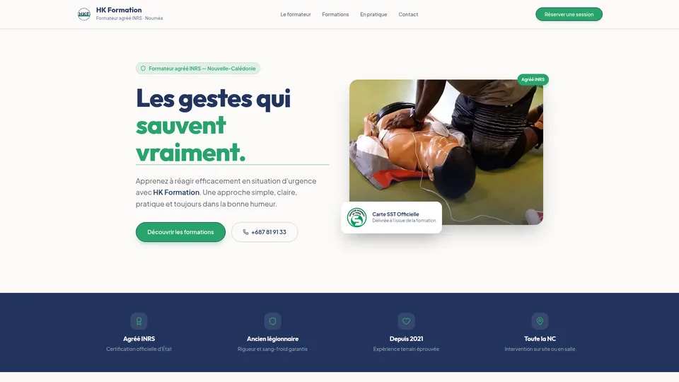 Site internet HK Formation, formateur SST agréé INRS à Nouméa, conçu par ABC Support